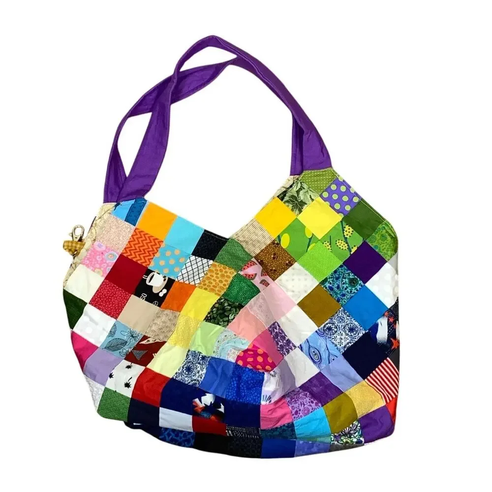 Handmade Mondo Patchwork Large Slouchy Tote Bag Eclectic Wearable Art